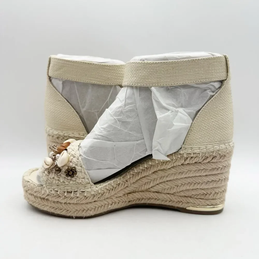 Franco Sarto Womens Clemens Espadrille Wedge Sandals US 8.5 M Beige Raffia NWOB